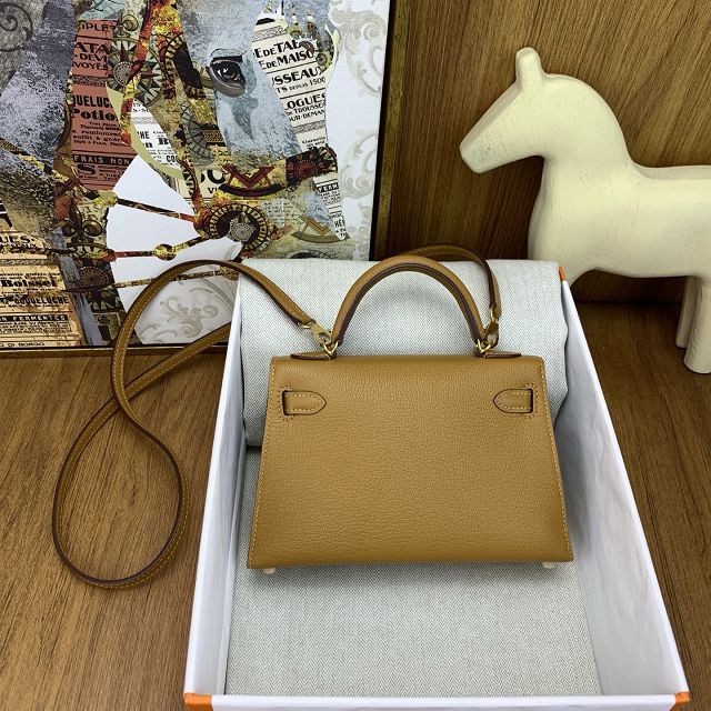Hermes original chevre mini kelly 19 bag KG0019 gold brown