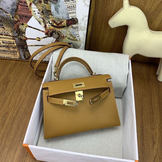 Hermes original chevre mini kelly 19 bag KG0019 gold brown