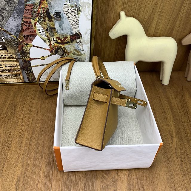 Hermes original chevre mini kelly 19 bag KG0019 gold brown