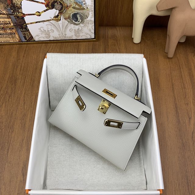 Hermes original chevre mini kelly 19 bag KG0019 grey pearl