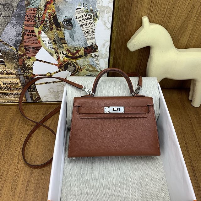 Hermes original chevre mini kelly 19 bag KG0019 havane