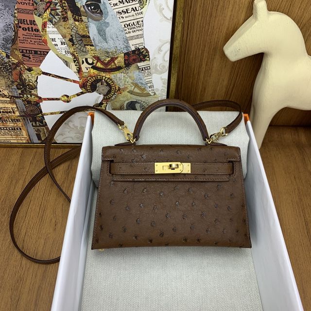 Hermes handmade genuine 100% ostrich leather kelly 19 bag K019 