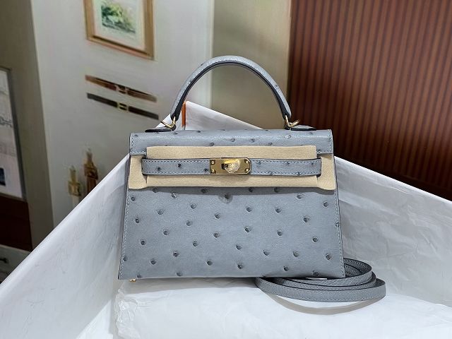 Hermes handmade genuine 100% ostrich leather kelly 19 bag K019 
