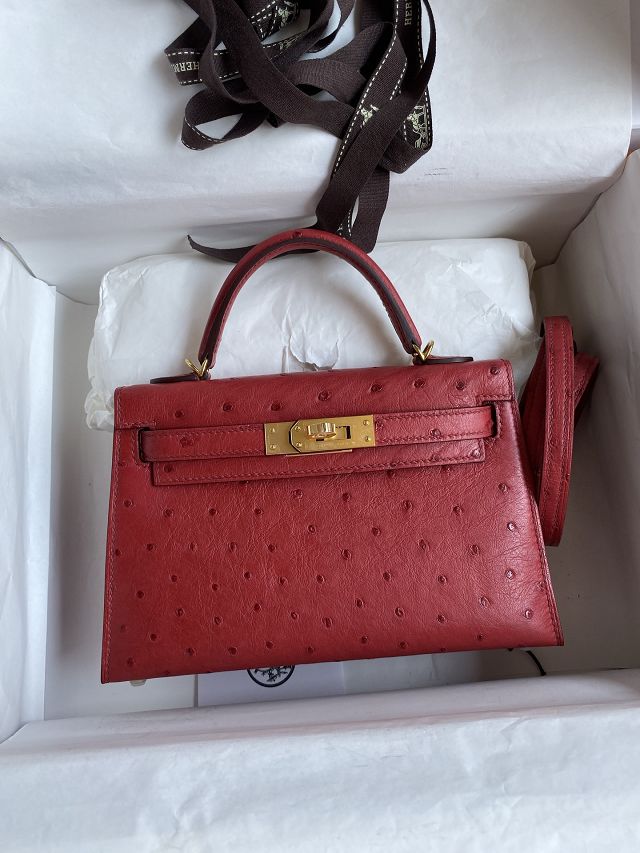 Hermes handmade genuine 100% ostrich leather kelly 19 bag K019 