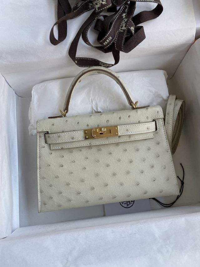 Hermes handmade genuine 100% ostrich leather kelly 19 bag K019 