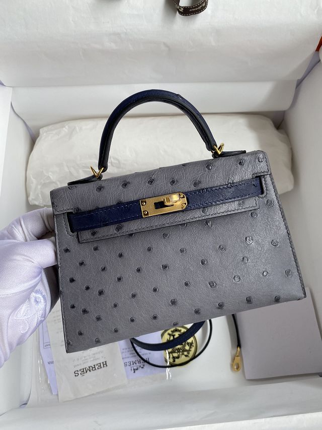 Hermes handmade genuine 100% ostrich leather kelly 19 bag K019 