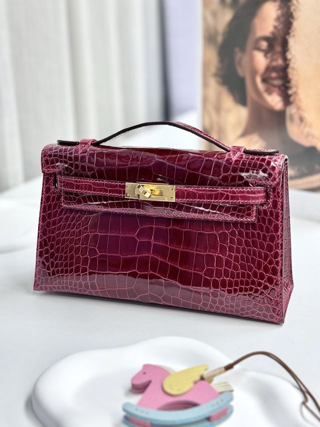 Hermes handmade genuine crocodile leather mini kelly 22 clutch K220 