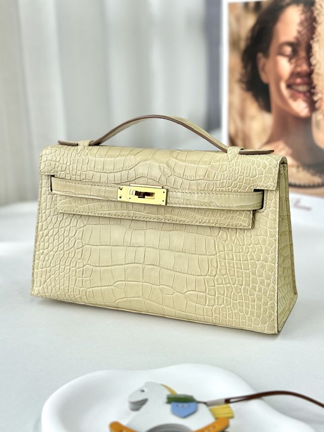 Hermes handmade genuine crocodile leather mini kelly 22 clutch K220 