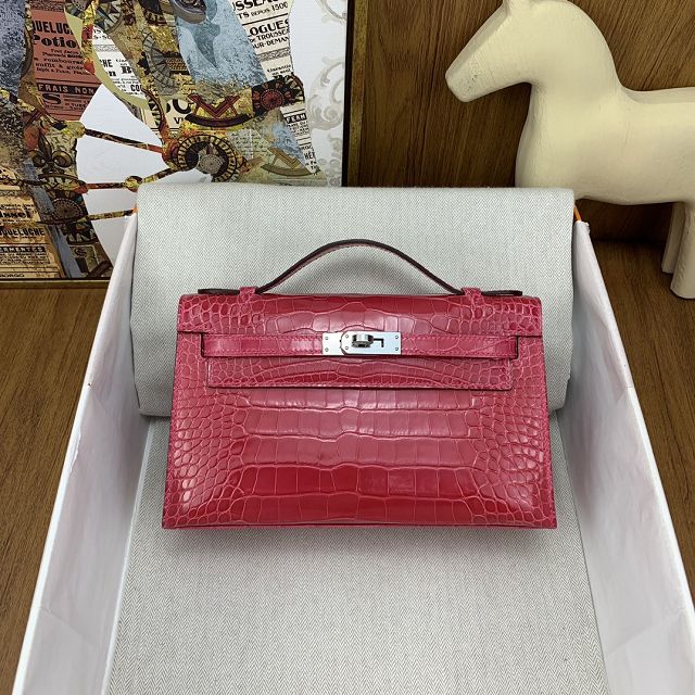 Hermes handmade genuine crocodile leather mini kelly 22 clutch K220 