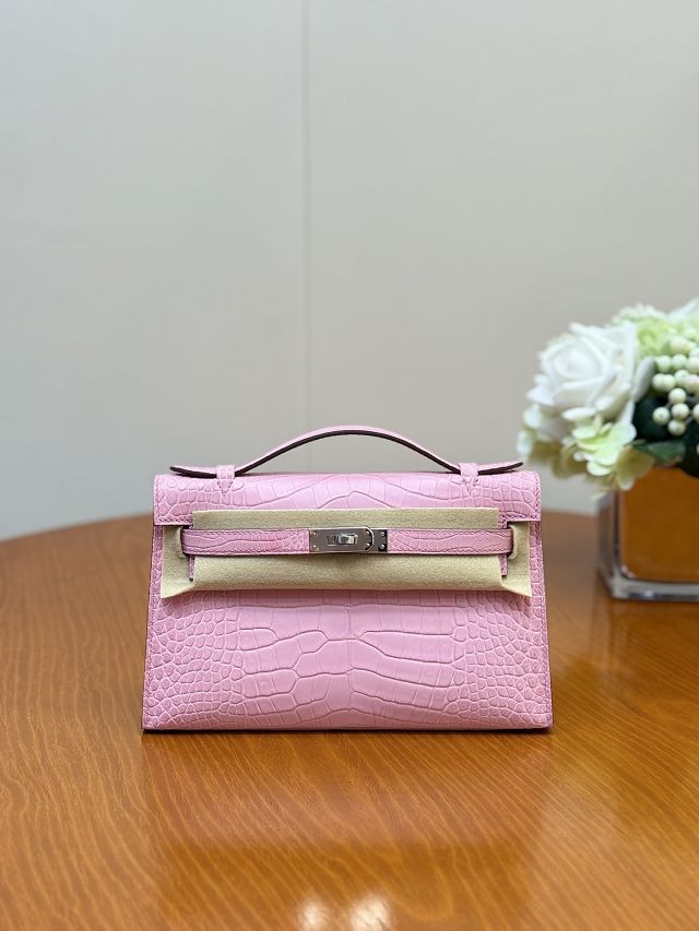 Hermes handmade genuine crocodile leather mini kelly 22 clutch K220 