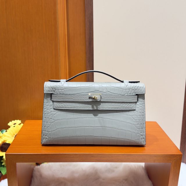 Hermes handmade genuine crocodile leather mini kelly 22 clutch K220 