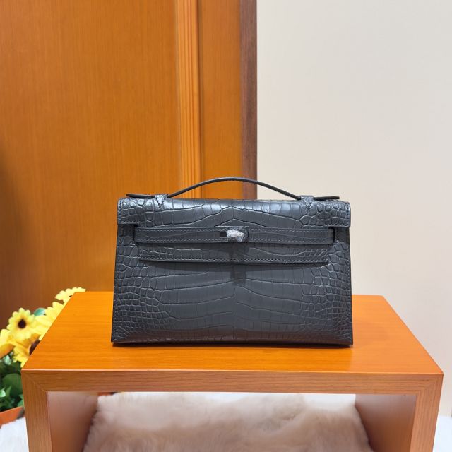 Hermes handmade genuine crocodile leather mini kelly 22 clutch K220 