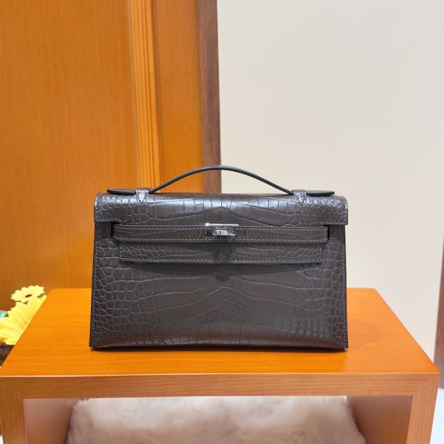 Hermes handmade genuine crocodile leather mini kelly 22 clutch K220 