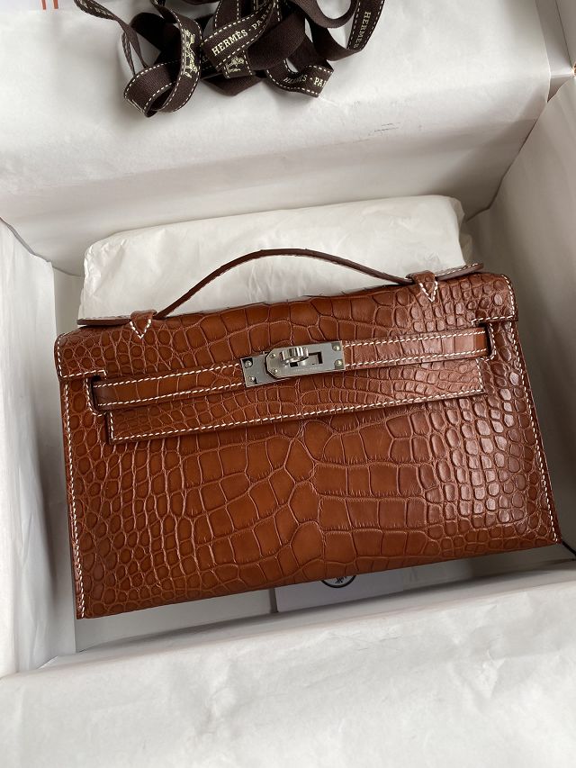 Hermes handmade genuine crocodile leather mini kelly 22 clutch K220 