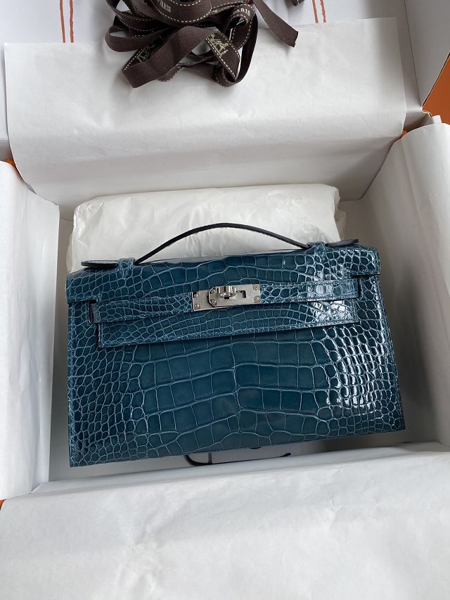 Hermes handmade genuine crocodile leather mini kelly 22 clutch K220 