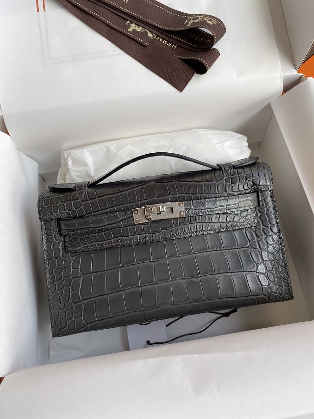 Hermes handmade genuine crocodile leather mini kelly 22 clutch K220 