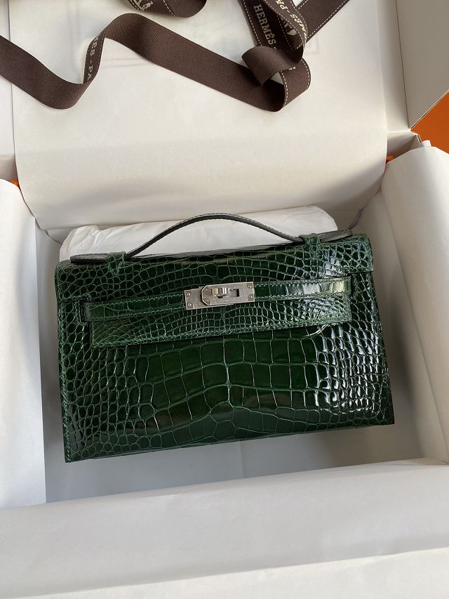 Hermes handmade genuine crocodile leather mini kelly 22 clutch K220 
