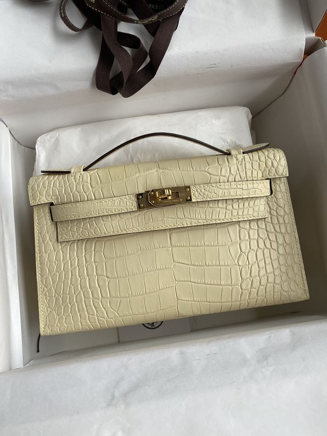 Hermes handmade genuine crocodile leather mini kelly 22 clutch K220 