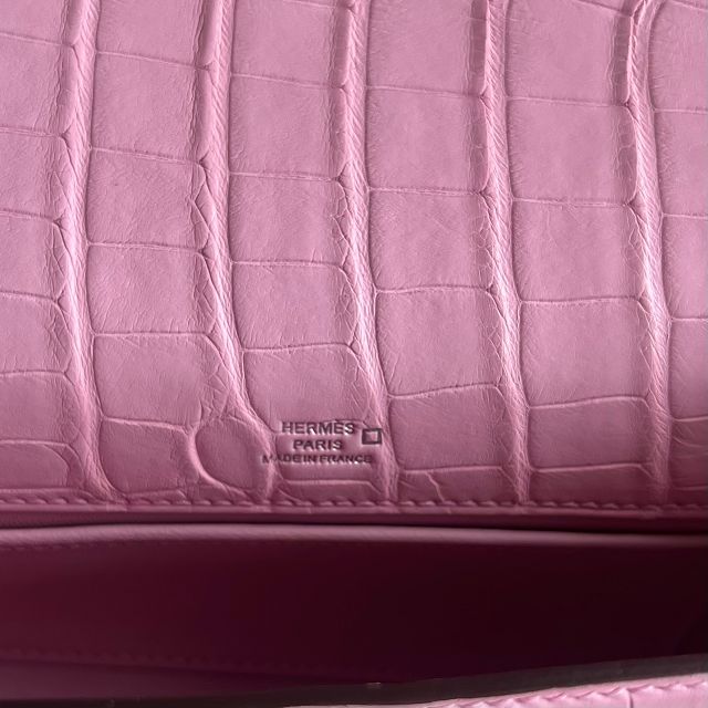 Hermes handmade genuine crocodile leather mini kelly 22 clutch K220 pink