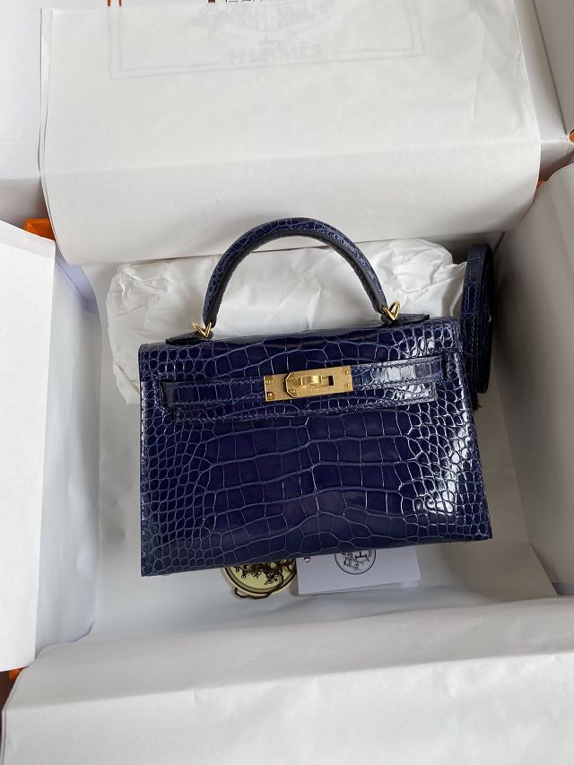 Hermes handmade genuine crocodile leather mini kelly bag K0019