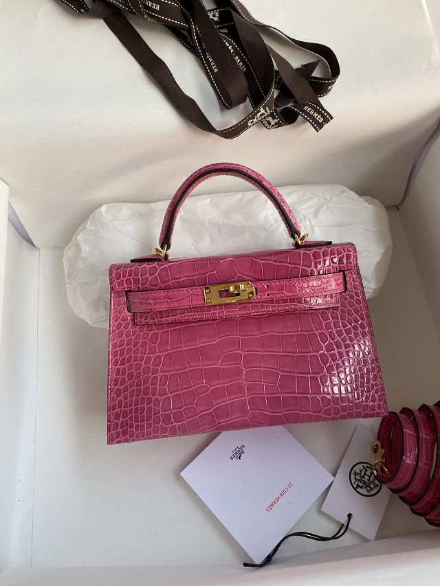 Hermes handmade genuine crocodile leather mini kelly bag K0019