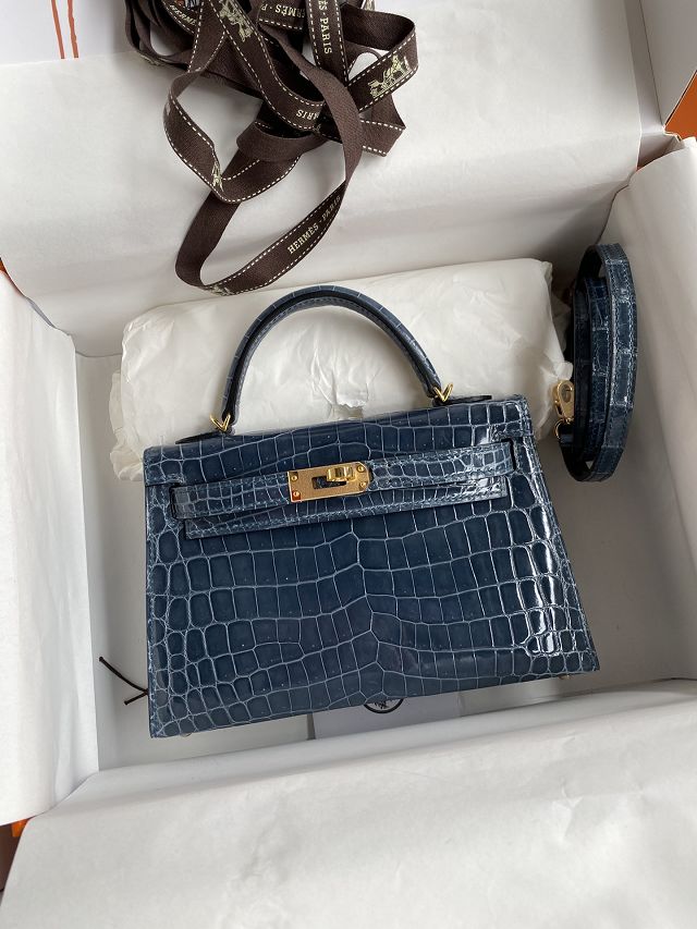 Hermes handmade genuine crocodile leather mini kelly bag K0019