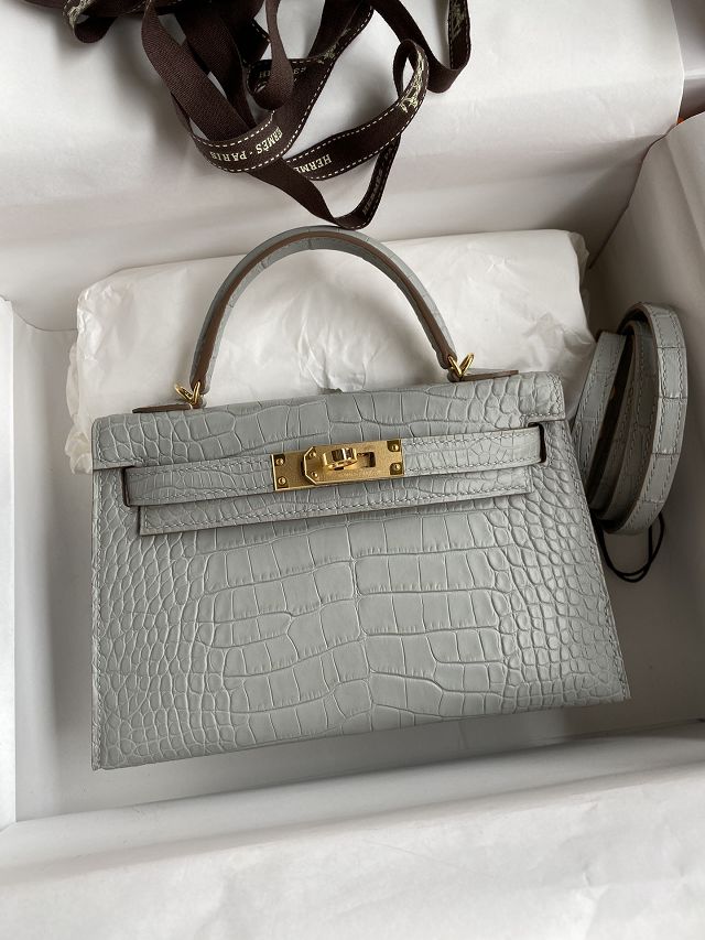 Hermes handmade genuine crocodile leather mini kelly bag K0019