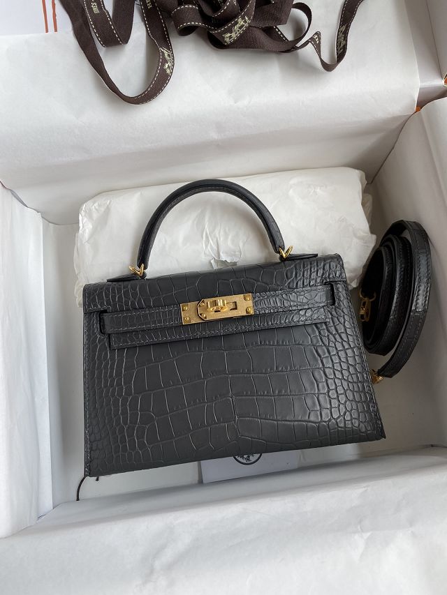 Hermes handmade genuine crocodile leather mini kelly bag K0019
