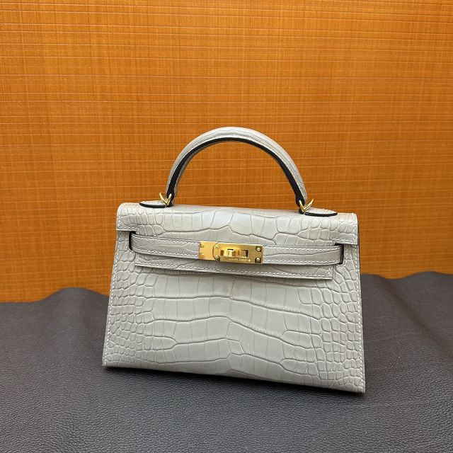 Hermes handmade genuine crocodile leather mini kelly bag K0019