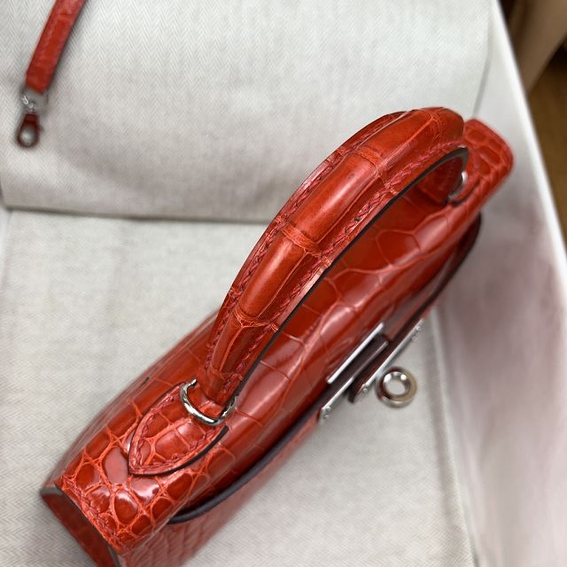 Hermes handmade genuine crocodile leather mini kelly bag K0019 braise