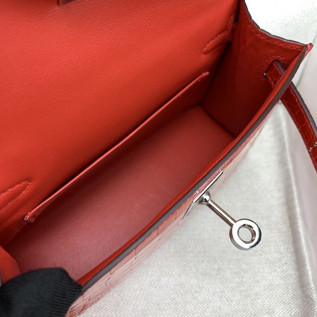 Hermes handmade genuine crocodile leather mini kelly bag K0019 braise