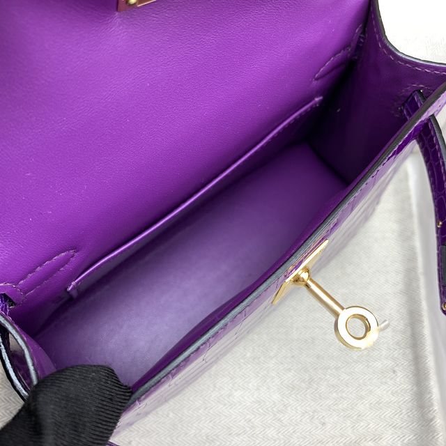 Hermes handmade genuine crocodile leather mini kelly bag K0019 crocus