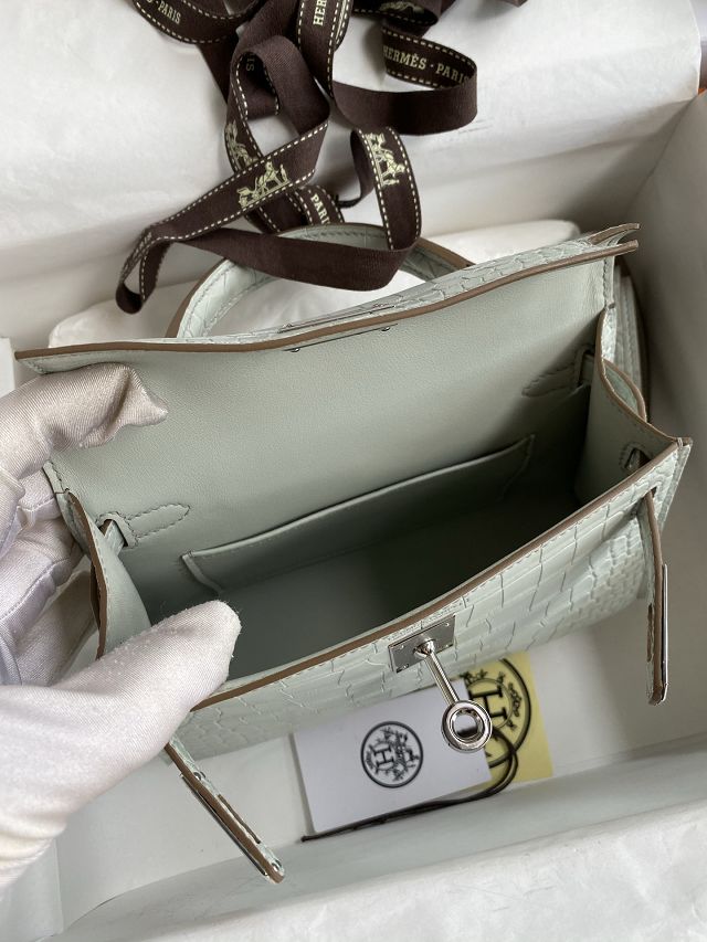 Hermes handmade genuine crocodile leather mini kelly bag K0019 gris ciment