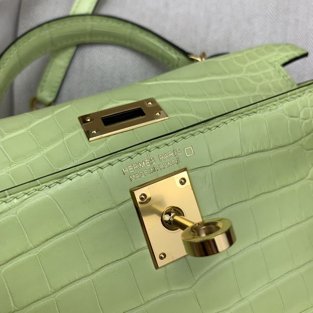 Hermes handmade genuine crocodile leather mini kelly bag K0019 jaune bkurgeon