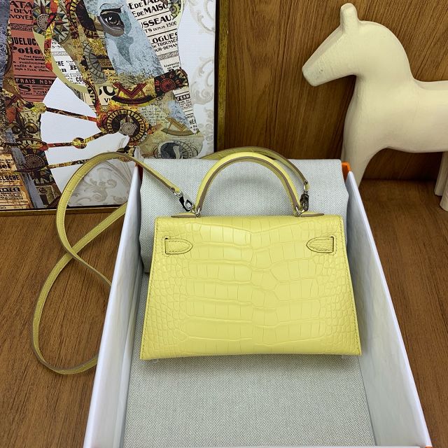 Hermes handmade genuine crocodile leather mini kelly bag K0019 jaune poussin