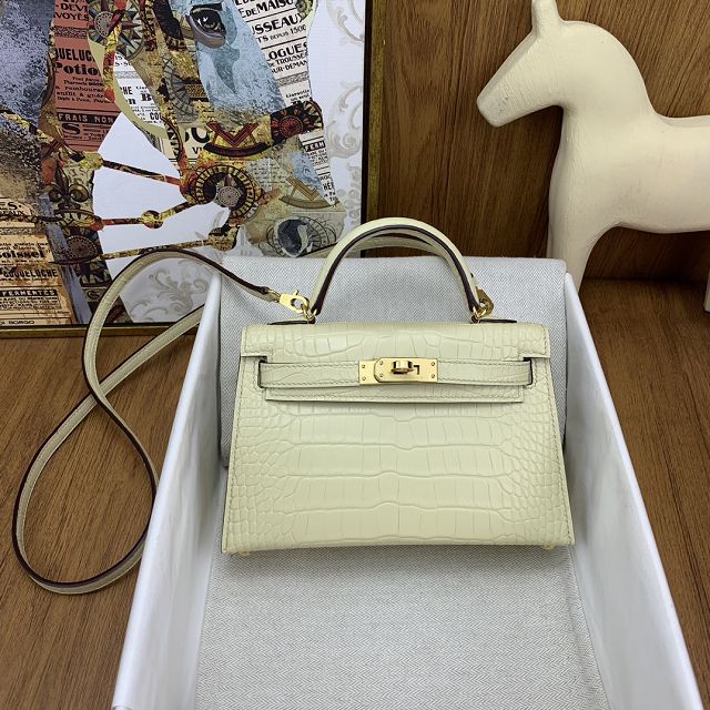 Hermes handmade genuine crocodile leather mini kelly bag K0019 vanille