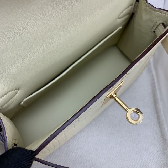 Hermes handmade genuine crocodile leather mini kelly bag K0019 vanille
