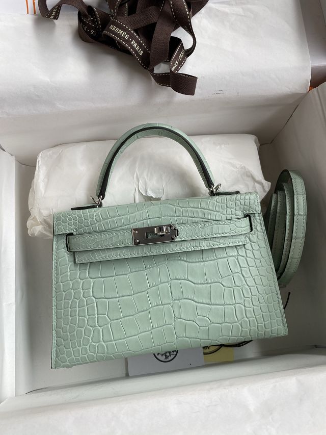 Hermes handmade genuine crocodile leather mini kelly bag K0019 vert eau