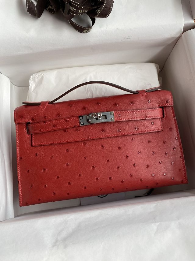 Hermes handmade genuine ostrich leather mini kelly 22 clutch K220