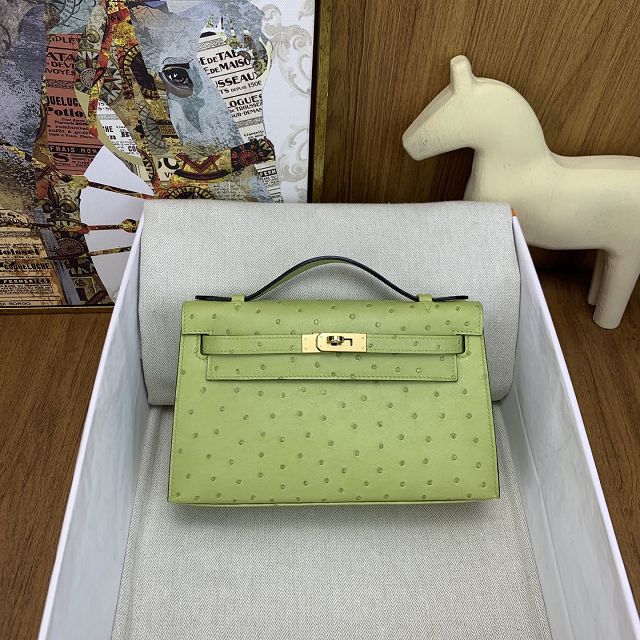 Hermes handmade genuine ostrich leather mini kelly 22 clutch K220