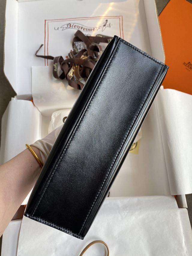 Hermes original box leather mini kelly 22 clutch K0012 black