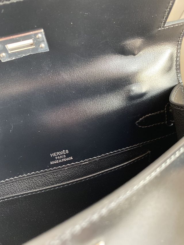 Hermes original box leather mini kelly 22 clutch K0012 black