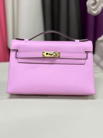 Hermes original swift leather mini kelly 22 clutch K0012 mauve sylvestre