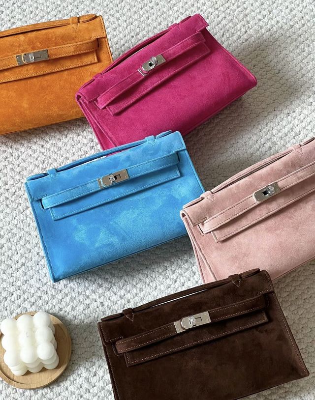 Hermes original suede calfskin mini kelly 22 clutch K0012 