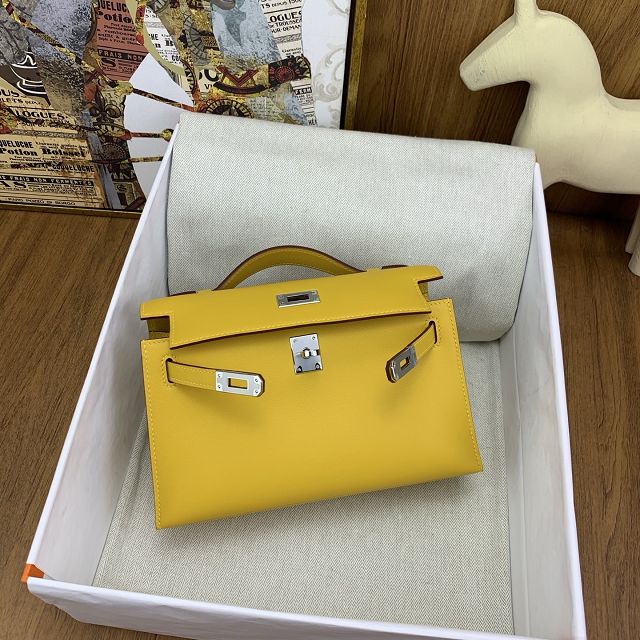 Hermes original swift leather mini kelly 22 clutch K0012 amber