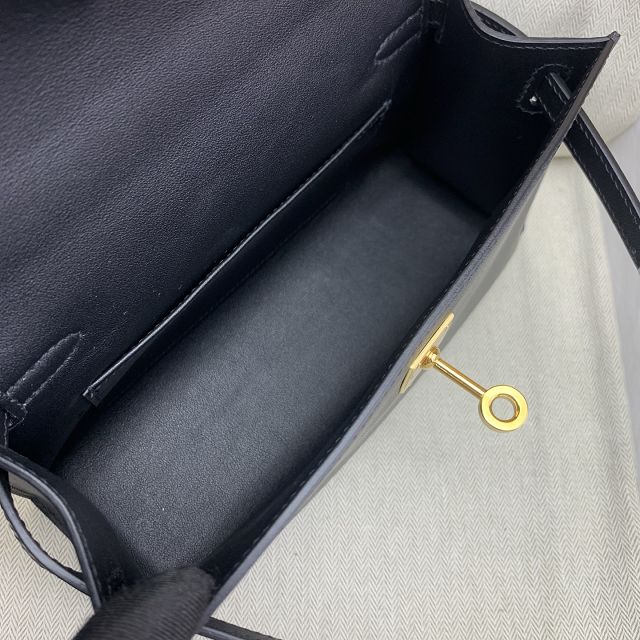Hermes original swift leather mini kelly 22 clutch K0012 black