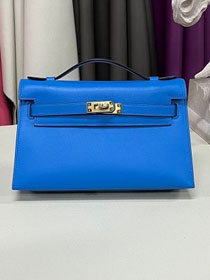 Hermes original swift leather mini kelly 22 clutch K0012 blue hydra