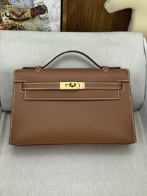 Hermes original swift leather mini kelly 22 clutch K0012 gold brown