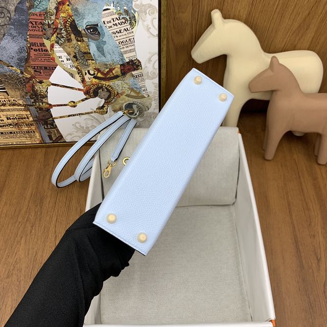 Hermes original epsom leather mini kelly 19 bag K0019 azur
