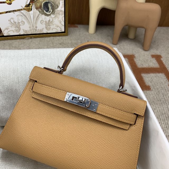 Hermes original epsom leather mini kelly 19 bag K0019 biscuit